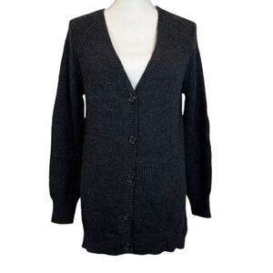 Pam & Gela Wool Alpaca Lamb Leather Cardigan Button Front Zip Back Black Small